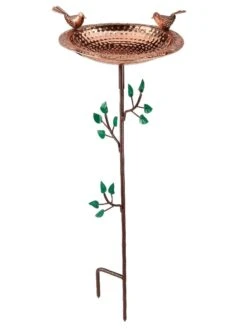 Pure Copper Bird Bath With Two Copper Birds And Tree Multipronged Garden Pole -Garden Supplies Sales 3 4 crop 8613379 04v
