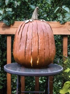 Desert Steel Pumpkin Luminary, Tall -Garden Supplies Sales 8599559 01v desert steel pumpkin luminary tall orange