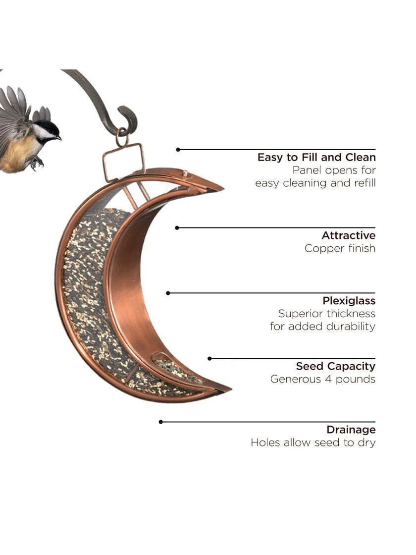 Crescent Moon Bird Feeder With Copper Finish 4 Crescent Moon Bird Feeder With Copper Finish - Image 2