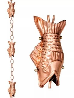 Fish Pure Copper Rain Chain, 8.5' -Garden Supplies Sales 8600209 03V tif