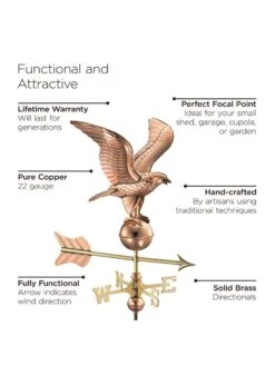 Eagle Cottage Copper Weathervane With Roof Mount -Garden Supplies Sales 8600278 01v