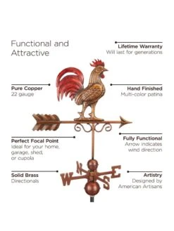 Bantam Rooster Copper Weathervane -Garden Supplies Sales 8600280 05v