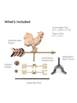 Rooster Cottage Copper Weathervane With Roof Mount -Garden Supplies Sales 8600284 01v