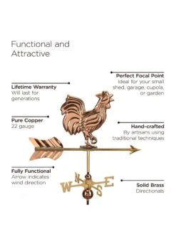 Rooster Cottage Copper Weathervane With Roof Mount -Garden Supplies Sales 8600284 04v