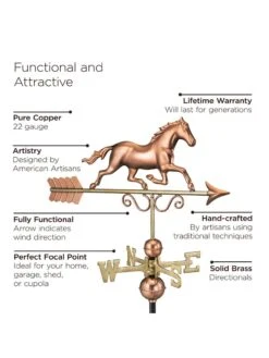 Galloping Horse Copper Weathervane -Garden Supplies Sales 8600346 03v