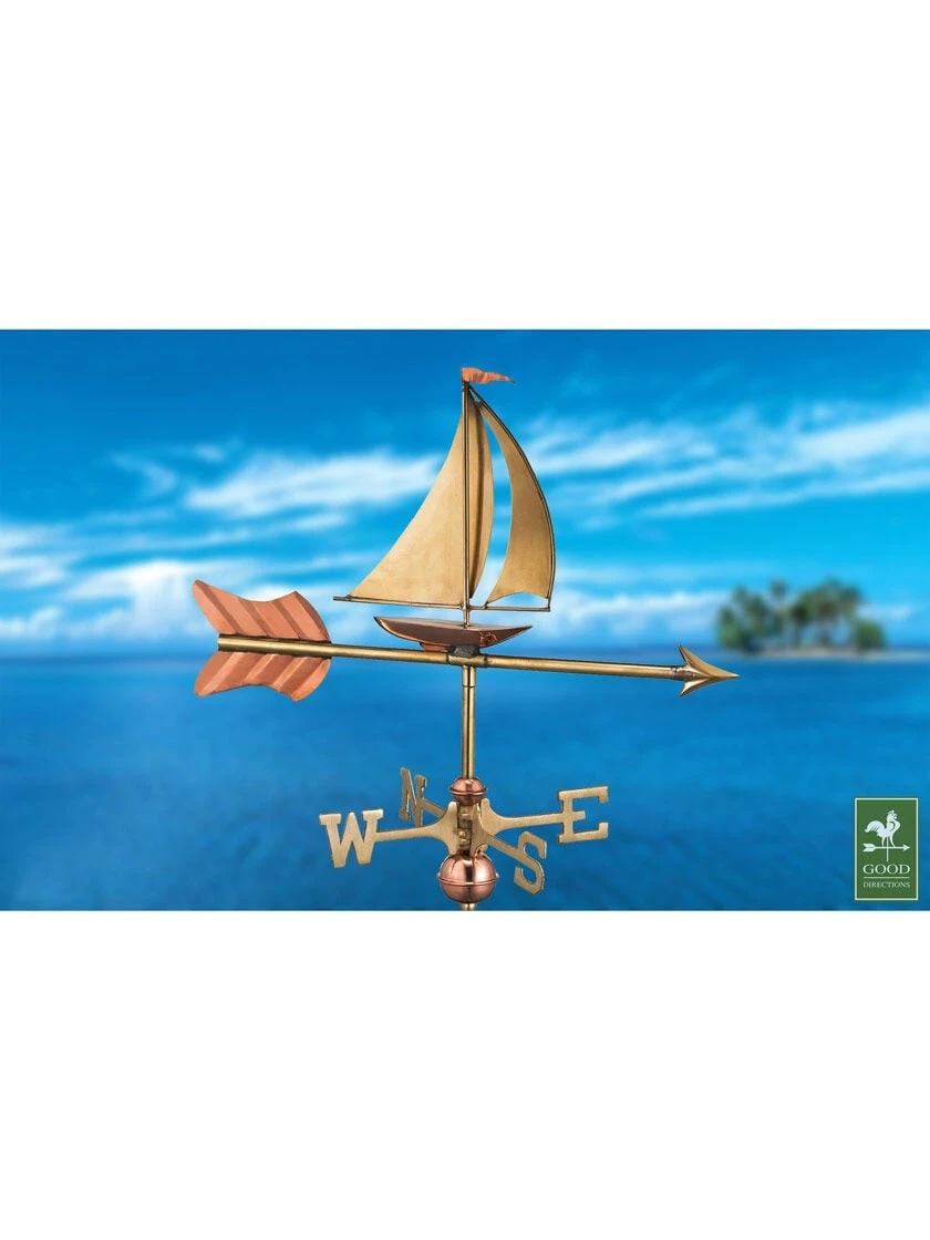 Sailboat Garden Copper Weathervane With Pole 6 Sailboat Garden Copper Weathervane With Pole - Image 4