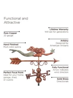 Little Mermaid Copper Weathervane -Garden Supplies Sales 8600350 01v