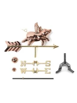 Flying Pig Cottage Copper Weathervane With Roof Mount -Garden Supplies Sales 8600376 03v