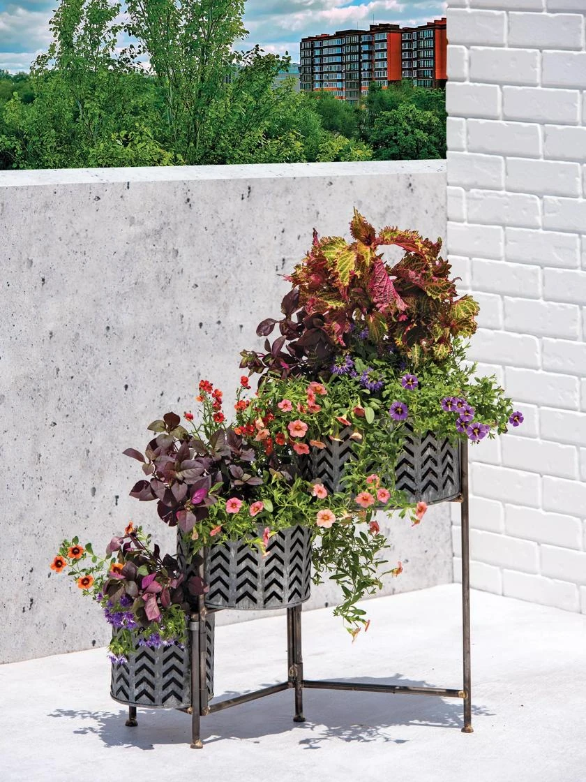 Galvanized Grow Bag Triple Planters With Stand 3 Galvanized Grow Bag Triple Planters With Stand