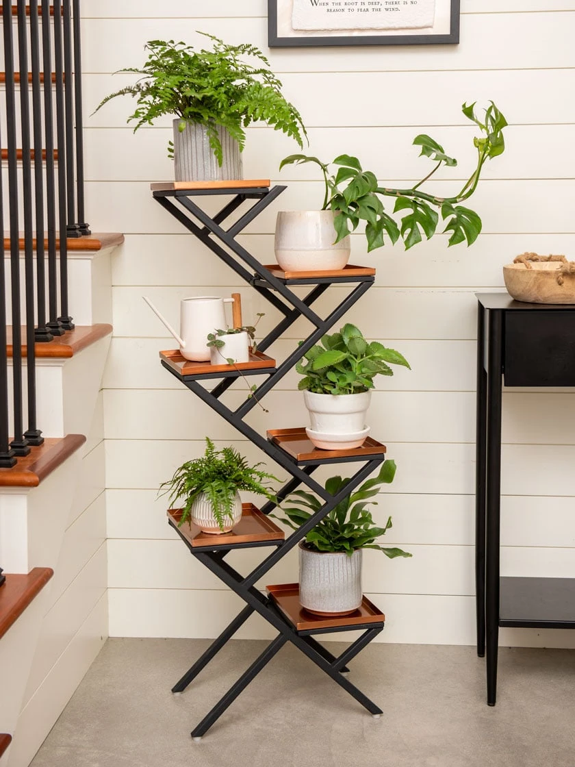 Crisscross Cascading Plant Stand With Copper Trays 3 Crisscross Cascading Plant Stand With Copper Trays