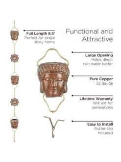 Buddha Copper Rain Chains, 8.5' -Garden Supplies Sales 8612737 03v