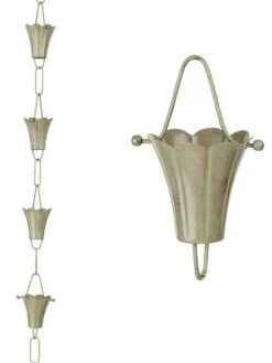 Fluted Flower Pure Copper Rain Chain, 8.5' -Garden Supplies Sales 8612742 02v