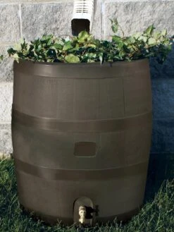 Round Rain Barrel With Planter, 35 Gallons