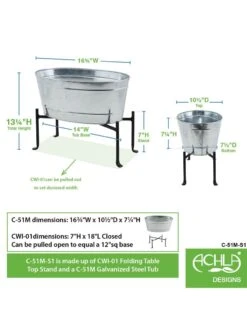 Achla Designs Mini Oval Galvanized Tub With Folding Stand -Garden Supplies Sales 8612906 04v