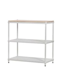 MeshWorks © 3 Tier Plant Shelving With Wood Top -Garden Supplies Sales 8613017 01v meshworks 3 tier plant shelf with wood top white