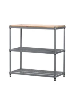 MeshWorks © 3 Tier Plant Shelving With Wood Top -Garden Supplies Sales 8613017 04v meshworks 3 tier plant shelf with wood top silver