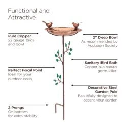 Pure Copper Bird Bath With Two Copper Birds And Tree Multipronged Garden Pole -Garden Supplies Sales 8613379 07v