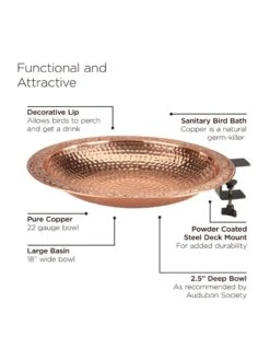 Pure Copper Bird Bath Deck Mount -Garden Supplies Sales 8613382 06v